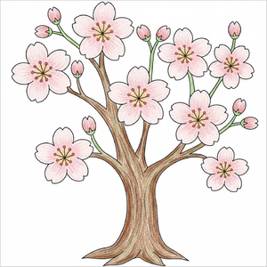 Adorable cherry blossom tree drawing for creative children.