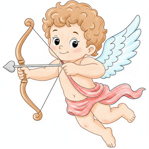 How to draw Cupid step-by-step for kids in an easy character drawing tutorial using simple shapes and lines.