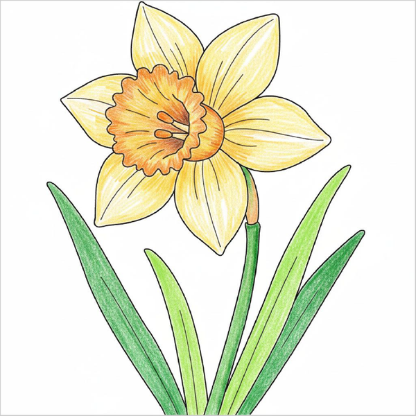 How to Draw Daffodils – Easy Step-by-Step Flower Drawing for Kids