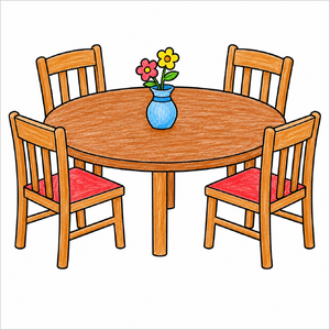 Easy dining table drawing for kids to learn step by step.