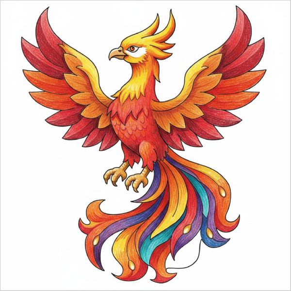 Easy phoenix bird illustration for kids printable